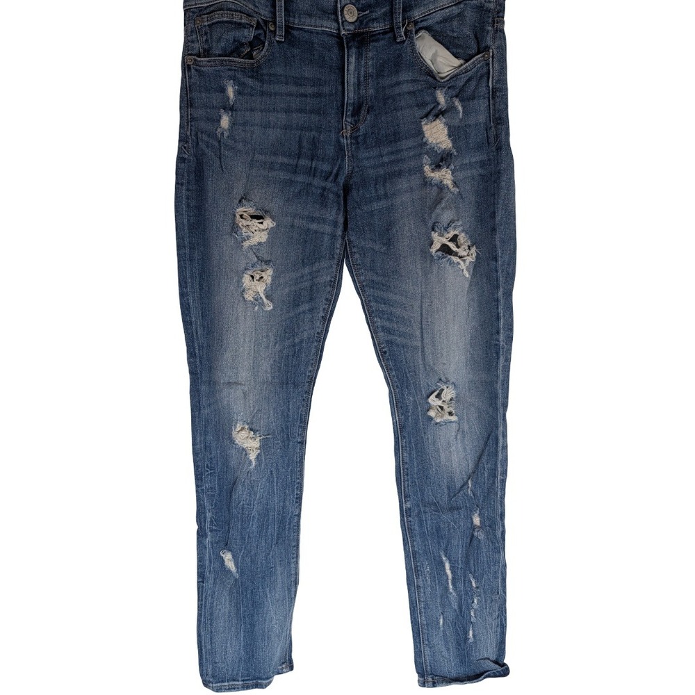 Express Jeans Women 8R Medium Wash Blue Distressed Ripped Slim Mid Rise Denim